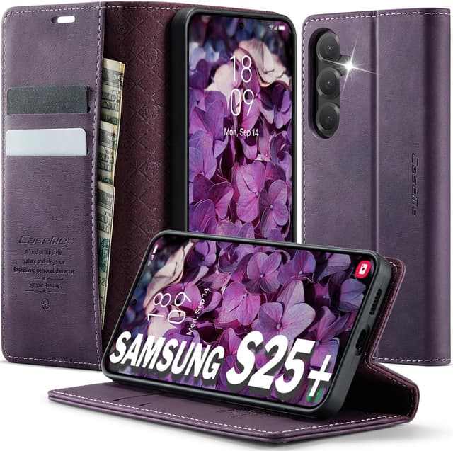 Detalle de Lxisxcna Handyhülle für Samsung Galaxy S25+ Plus 5G – Klapphülle mit Kartenfach, RFID-Schutz & Standfunktion (Lila)