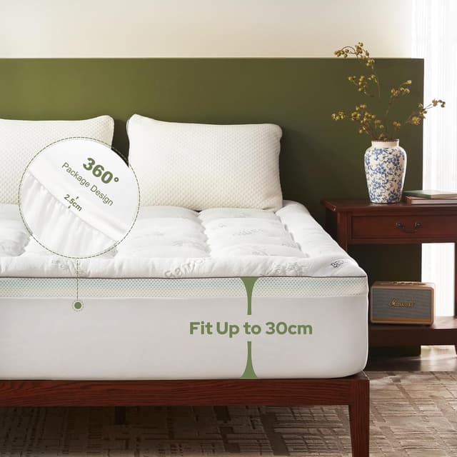 Detalle de BEDLORE Double Mattress Topper (2-in-1 dual layer: gel memory foam + plush cover) – medium-firm, OEKO-TEX certified