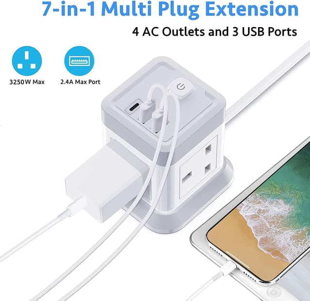Detalle 2 de BEVA 4 Gang Extension Socket with 3 USB 3m