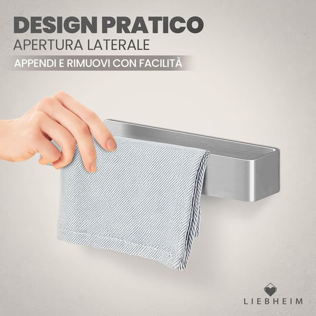 Detalle 2 de Barra portasciugamani in acciaio inox da incollare LIEBHEIM senza forare (nastro adesivo extra large, 22 cm)
