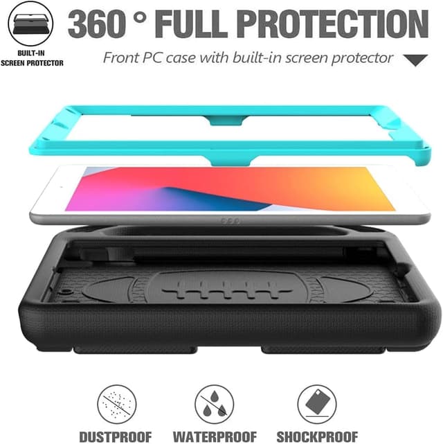 Detalle de Surom Kids Case for iPad 10.2 (2021/2020/2019) with Built-in Screen Protector – Shockproof Handle Stand (Black & Turquoise)