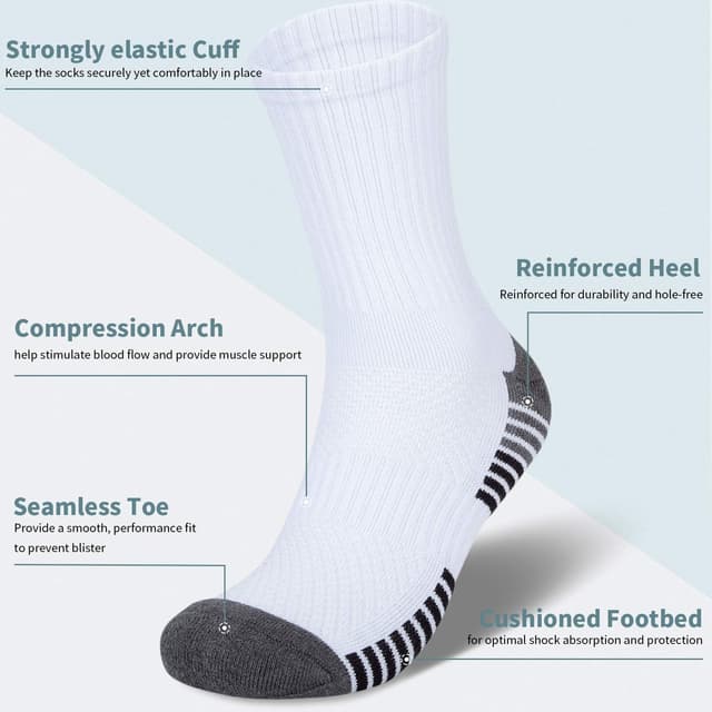 Detalle de Coskefy thick cushion thermal crew walking socks (6 pairs) with compression arch