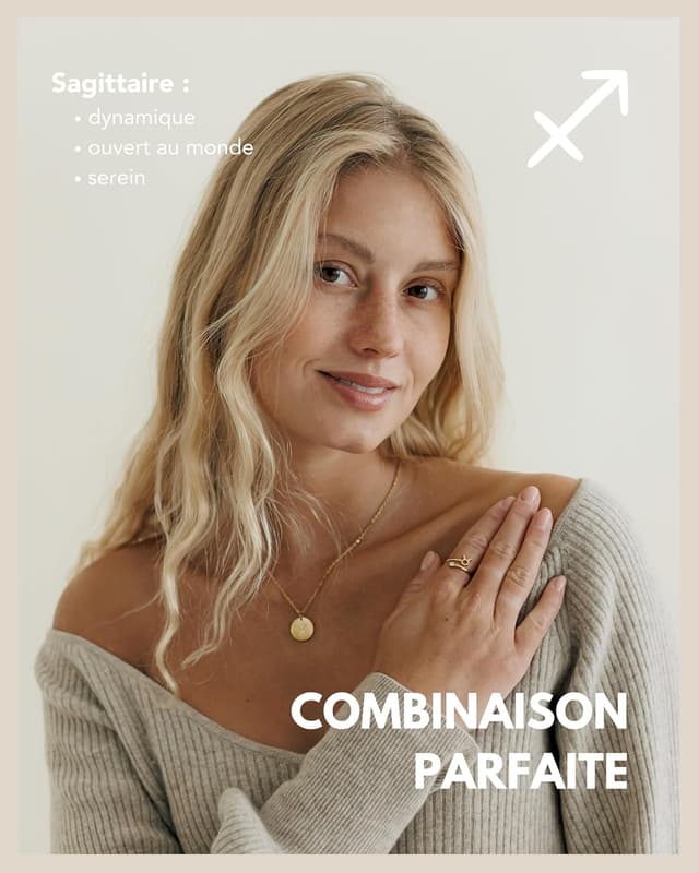 Detalle de GD GOOD.designs EST. 2015 : bague du zodiaque plaquée or 18K, acier inox 316L, ajustable (52-60)