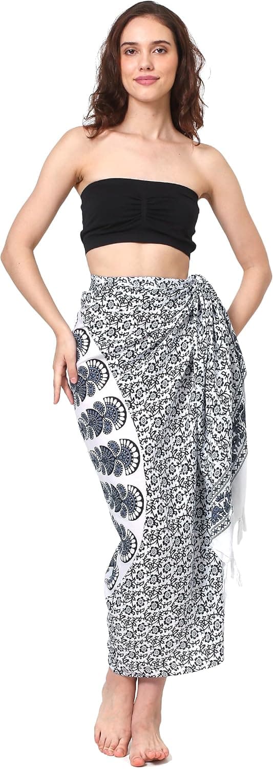 Detalle de SAIVONA Sarong Pareo für Damen mit Mandala-Design und Fransen, ca. 170 x 110 cm