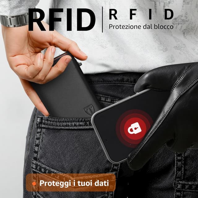 Detalle de TEEHON Portafoglio Uomo Slim con RFID, pop-up carte, portamonete e scomparto banconote (arancione/nero)