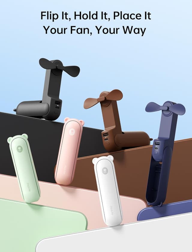 Detalle de JISULIFE Mini Handventilator 3-in-1 (USB, Powerbank & Taschenlampe) – kompakt für Reisen