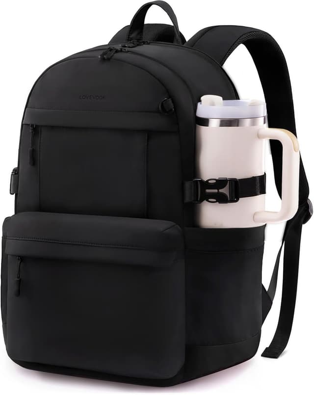 Detalle de LOVEVOOK Rucksack Damen für 15,6‑Zoll Laptop – mit großem Getränkehalter und TSA‑freundlichem Reise-Setup