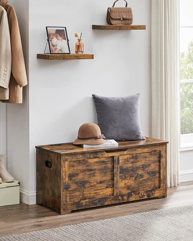 Detalle de VASAGLE cassapanca LSB061T01 con pouf portaoggetti e scarpiera, con 2 cerniere di sicurezza