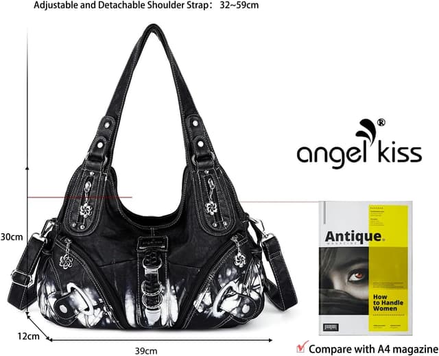 Detalle de Angel Kiss Damen Schultertasche Hobo (Umhänge-/Henkeltasche) mit vielen Fächern
