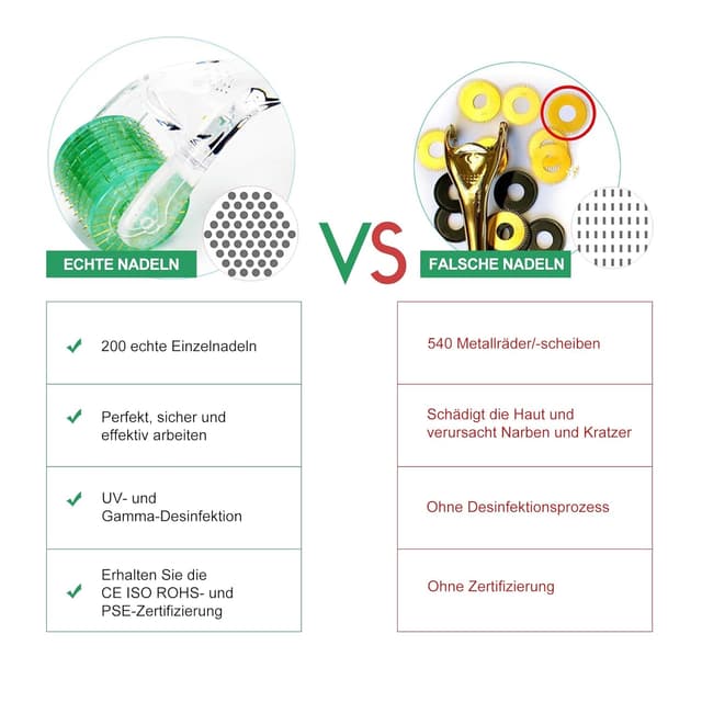 Detalle 2 de KOI BEAUTY Derma Roller 0,75 – 200 echte Nadeln für Microneedling zu Hause (Gesicht, Kopfhaar, Bart & Körper)