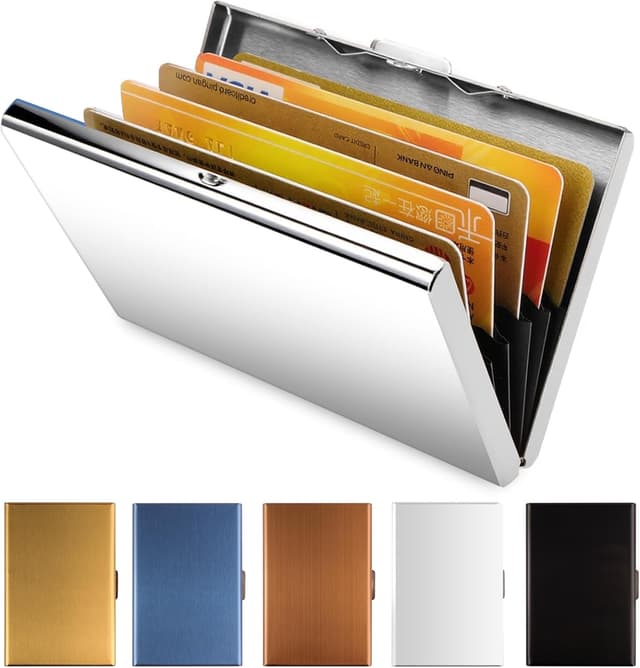 Detalle de Vicloon Kartenetui für Kreditkarten mit RFID/NFC- Schutz, 6 Fächer – Aluminium (weiß)