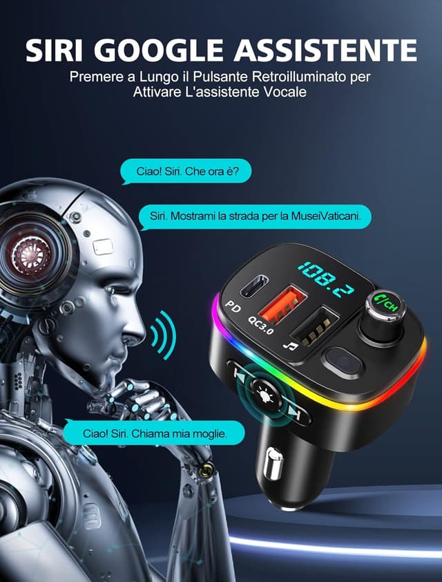 Thumbnail 4 de Mohard Bluetooth Auto Trasmettitore FM 18W PD USB C