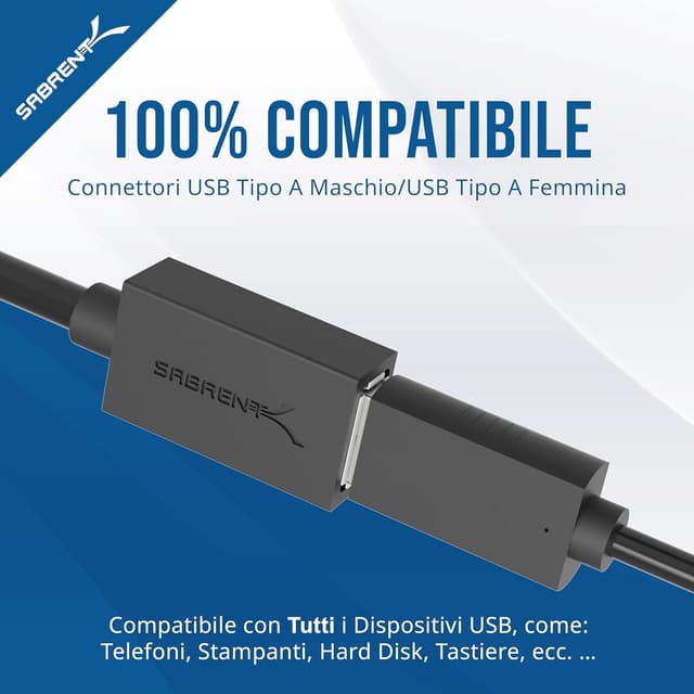 Detalle de SABRENT Cavo Prolunga USB 3.2 Gen1 0,9 m (CB-3030) maschio a femmina, nero