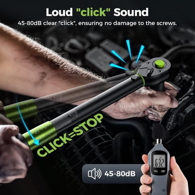 Detalle 2 de ETOOLAB 1/2" Click Torque Wrench Dual-Range 20–230Nm (±3%) with 3-piece set