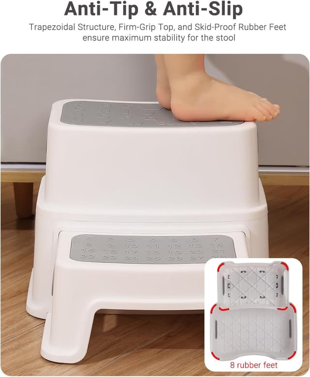 Detalle de 2-stufiger Tritthocker für Kinder (Anti-Rutsch & Anti-Kipp) aus PP, weiß