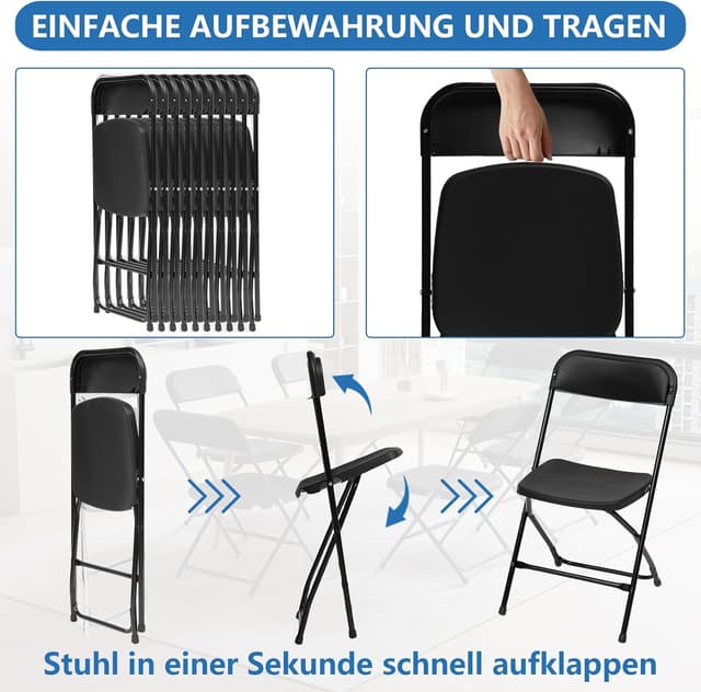 Detalle de Set 6 sedie pieghevoli 200 kg nero