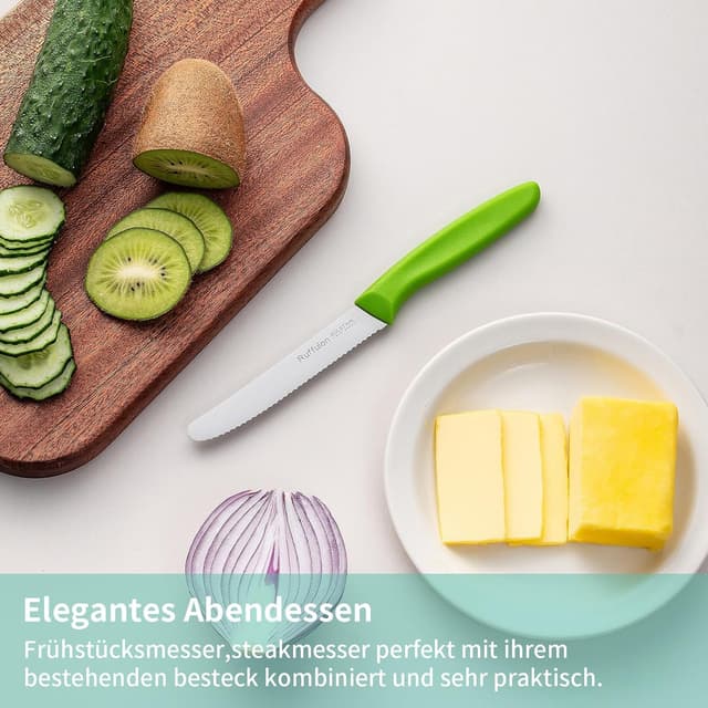 Detalle de Ruffulon Tafelmesser-Set (4 Stück) mit Wellentsschliff – Tomaten-/Brotmesser für Frühstück, Snack & Party