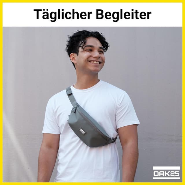 Detalle de OAK25 Marsupio Unisex Everyday Sling verde con tessuto idrorepellente e scomparto antifurto