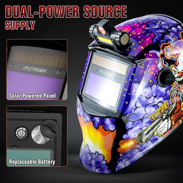 Detalle 2 de TRQWH Auto-Darkening Welding Hood with True Color Lens, Wide View Shade 9–13 & LED Light (KTS-JD17)