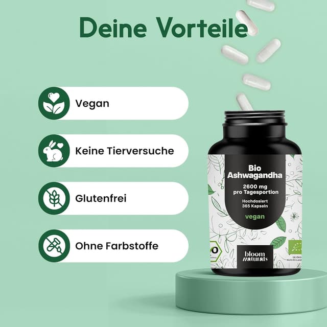 Detalle 2 de Ashwagandha Kapseln 365 vegan, 2600 mg täglich