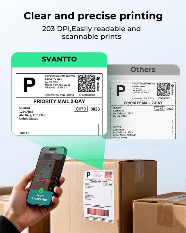 Detalle 2 de SVANTTO Bluetooth Thermal Label Printer 4x6 for Royal Mail, eBay and Etsy (no-ink)