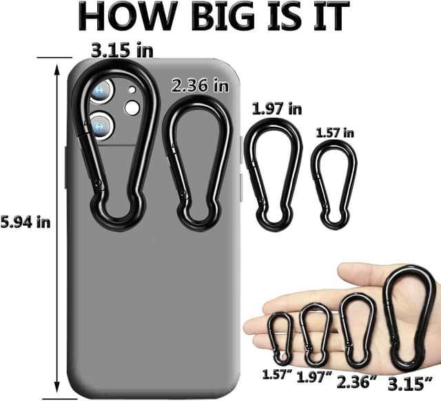 Thumbnail 6 de Ekunbuy Black Carabiner Clip 250 lb Heavy Duty