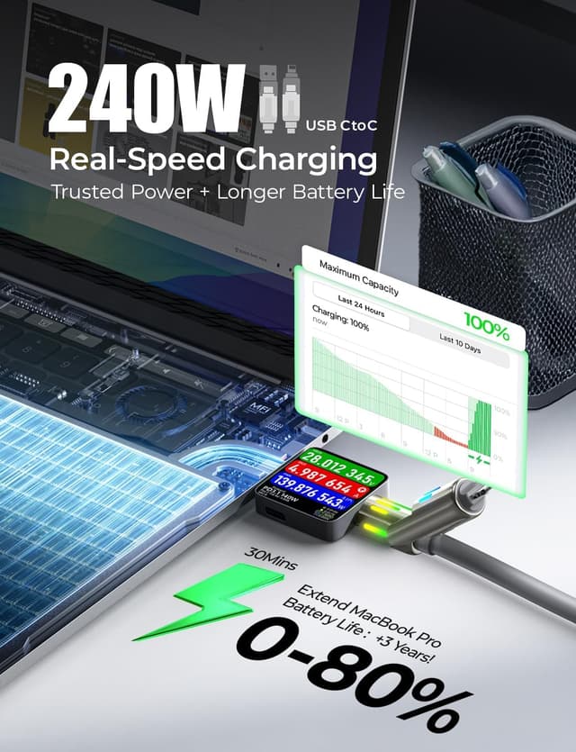 Detalle 2 de LISEN 4‑in‑1 240W Fast Charging Cable