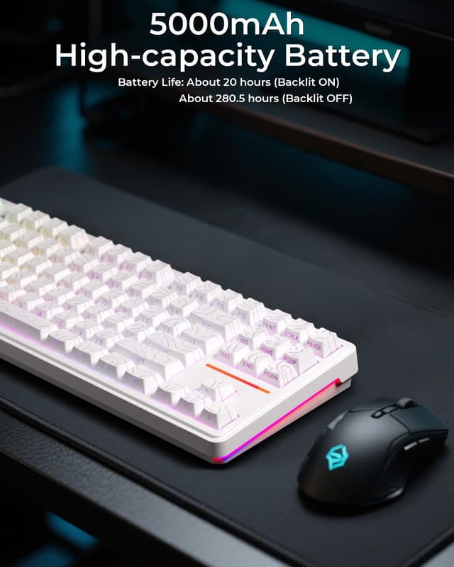 Detalle de K87 80% kabellose mechanische Gaming-Tastatur mit Hot-Swap (3/5-Pin), Dreifachmodus Bluetooth 5.0/2,4G/USB-C und 5000-mAh-Akku, QWERTY weiß