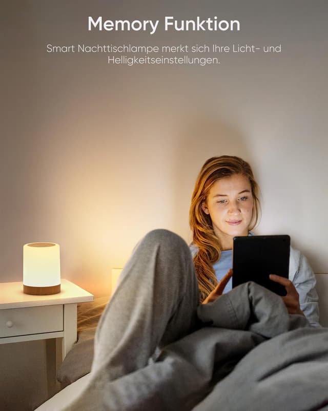 Detalle de LED Touch-Nachttischlampe, dimmbar, 256 RGB Farben & USB-Akku – mit Timing- und Memory-Funktion