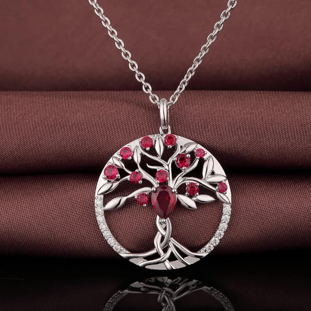 Detalle 2 de jiamiaoi Baum des Lebens Kette Damen – Anhänger 29 mm mit Zirkonia, silberfarben, ca. 50 cm