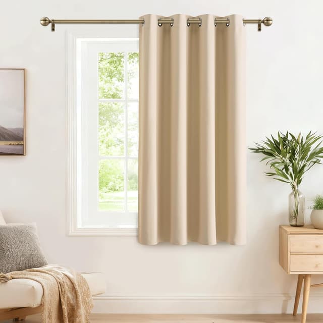 Detalle de PONY DANCE Schlafzimmer-Gardinen mit Ösen (1 Stück) Thermo-Verdunkelung H 180 x B 140 cm, Biscotti Beige