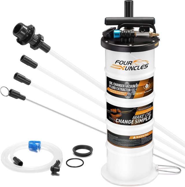 Detalle de FOUR UNCLES Oil Extractor Vacuum Fluid Extractor with Pump Tank, Remover & Tubes for Oil Changes and Brake Bleeding