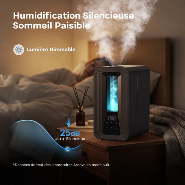 Detalle 2 de AROEV E Humidificateur d’air chambre Top-Fill 5L ultrasonique à brume froide, hygrost at intelligent et diffusion d’arômes