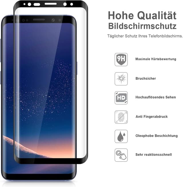 Detalle de Ecenone Schutzfolie für Samsung Galaxy S9 (2 Stück) – 9H, 0,33 mm ultradünnes 3D-Glas mit Vollabdeckung