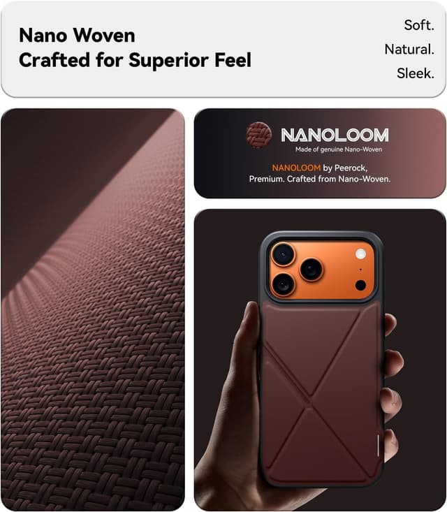 Detalle 2 de Peerock X Fold Stand Case for iPhone 17 Pro with MagSafe (Nano TechWoven, 16FT Drop Protection) — Ochre