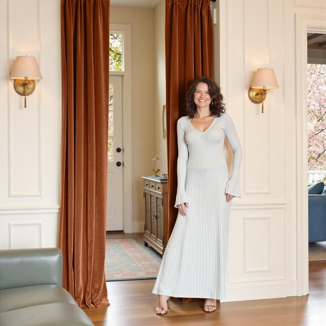 Detalle 2 de Lazzzy Burnt Orange Velvet Blackout Curtains (2 Panels) — Thermal Insulated 52 x 90 Inch, Back Tab Style