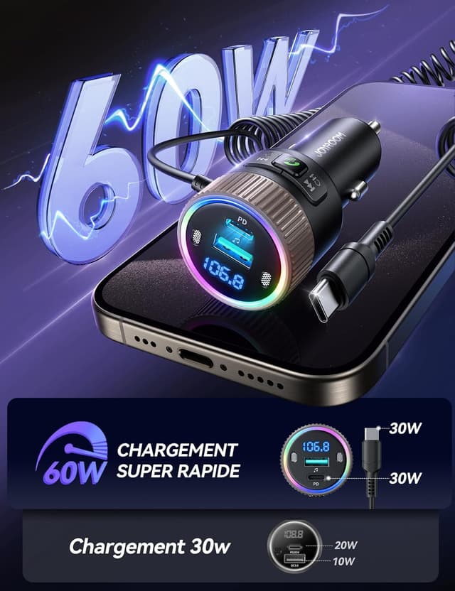 Thumbnail 2 de JOYROOM 2024 Transmetteur FM Bluetooth 5.4 60W