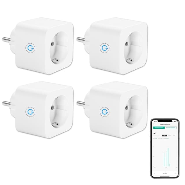 Detalle de ANTELA WLAN Smart Steckdose 16A mit Stromverbrauch messen – kompatibel mit Alexa/Google Home, Smart Life App (2,4 GHz, 4er-Set)