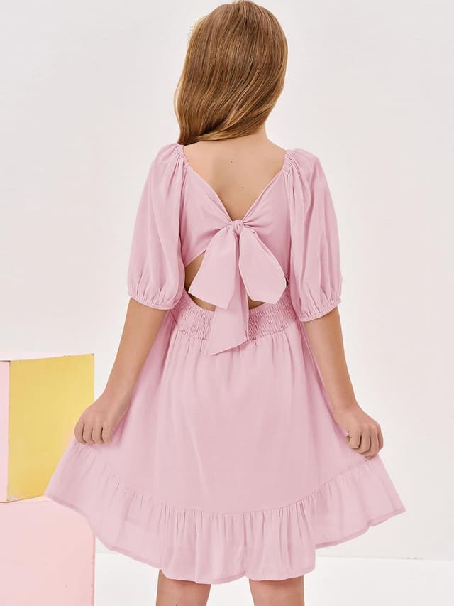 Detalle de Girls Square Neck A-Line Dress for Summer