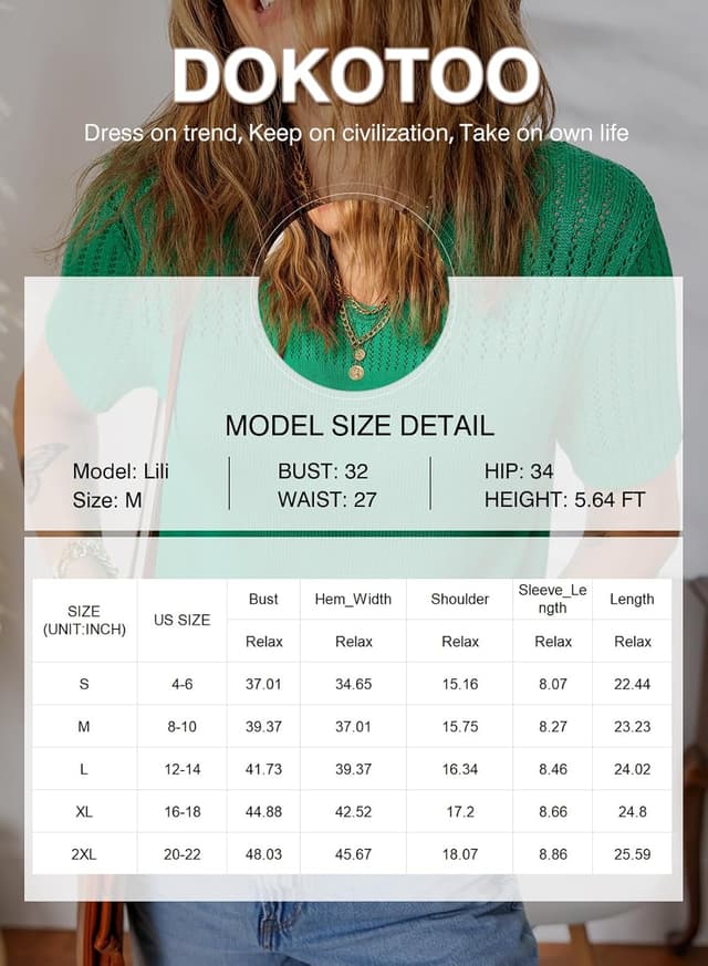 Detalle 2 de Dokotoo Women’s Hollow Out Crewneck Short Sleeve Knit Sweater Top (Loose Fit)