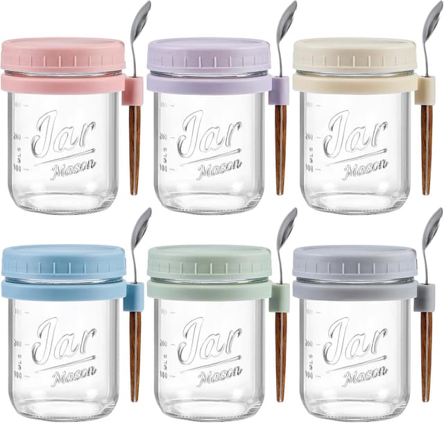 Imagen de 16 oz Mason Overnight Oats Jars with Lids and Spoons 🥣 en OfertitasTOP