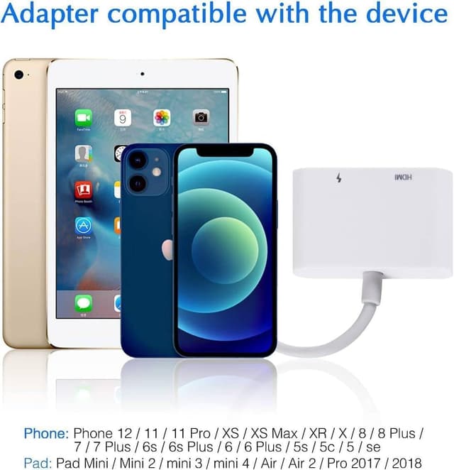 Detalle de APKLVSR Lightning-auf-HDMI-Adapter für iPhone & iPad (Full HD 1080P) mit Ladeanschluss