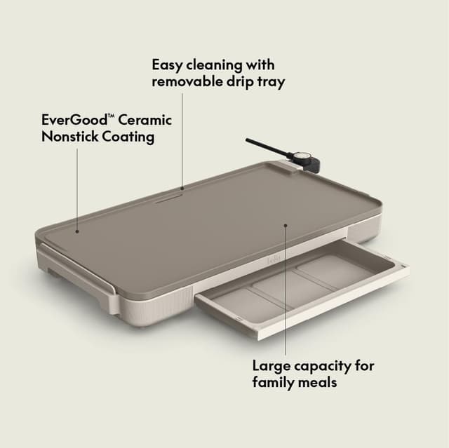 Detalle de bella 12" x 22" Electric Griddle with Warming Tray (EverGood™ Ceramic Nonstick & Removable Temp Probe)
