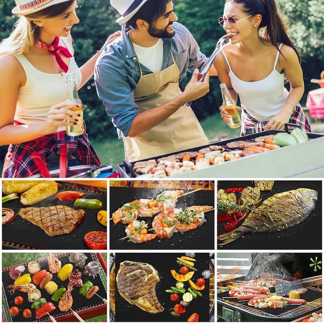 Detalle de SPGOOD BBQ Grillmatte-Set (4-teilig) 40 x 60 cm, antihaft, wiederverwendbar, PFOA-frei