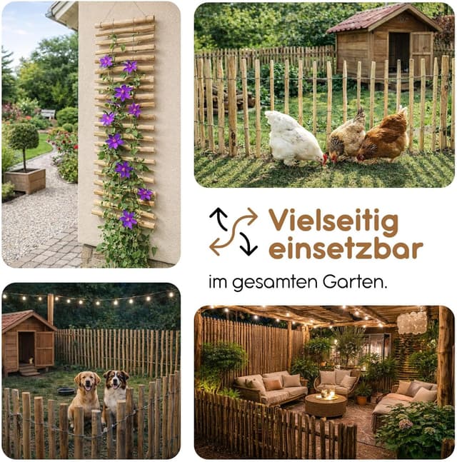 Detalle 2 de BooGardi Staketenzaun 50 cm hoch (50 cm x 5 m) – Holz-Gartenzaun mit Lattenabstand 7–9 cm