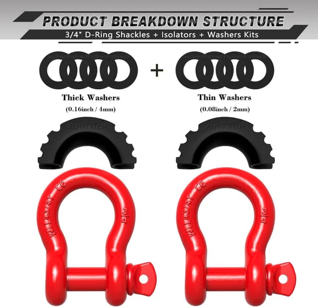 Thumbnail 1 de AUTMATCH D Ring Shackle 3/4" 41,887 lbs Tow Recovery