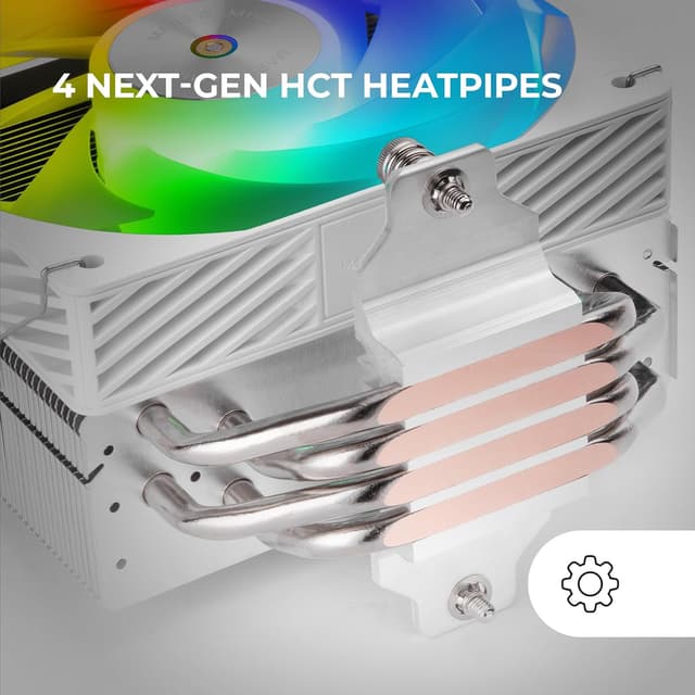 Detalle 2 de Mars Gaming MCPU-X4ARGB dissipatore CPU ARGB con ventola PWM 120 mm e 4 heatpipe fino a 220W TDP (bianco)