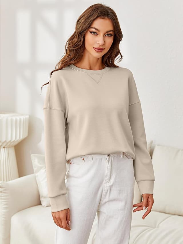 Detalle 2 de Glamaker Women’s Striped Crewneck Sweatshirt Pullover (Cropped, Loose Fit)