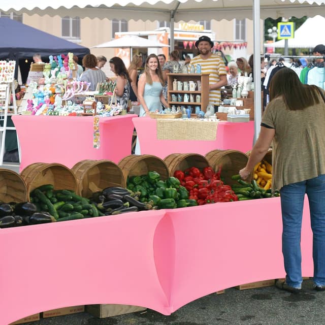 Detalle de Enjoyidea Pink Fitted Stretch Table Cover for 6-Foot Rectangle Tables (8-Pack)