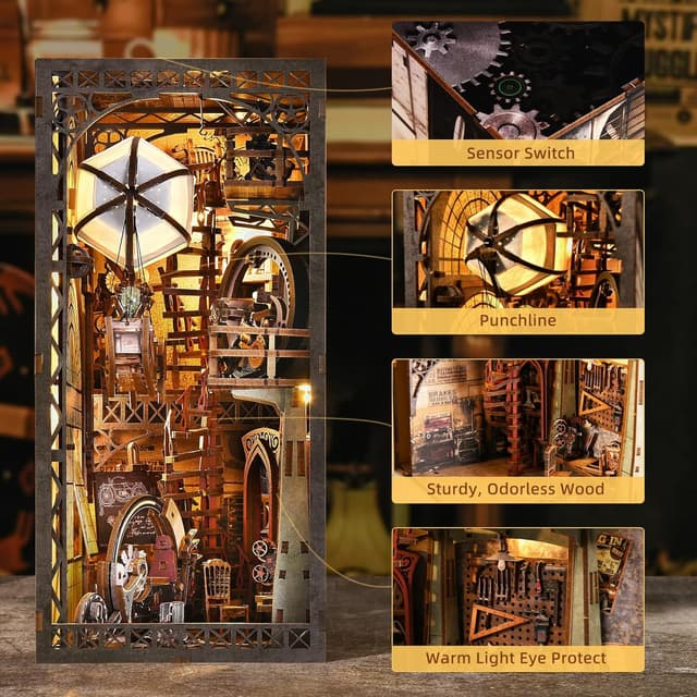 Detalle de ETKVR Kit Book Nook in legno fai-da-te per fermalibri e decorazione da libreria